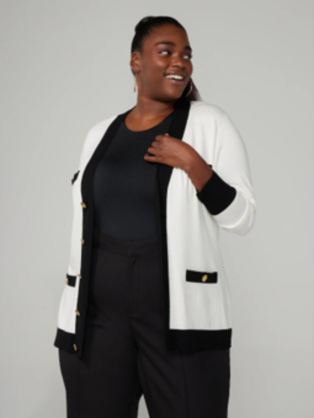 Fashion to Figure Button-Front Piped Cardigan